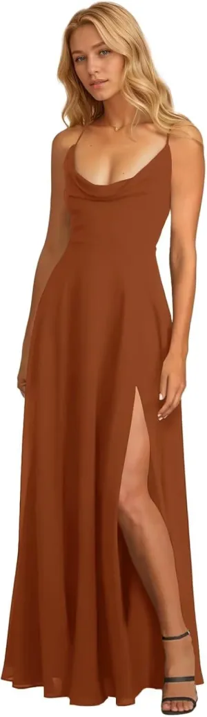 Long Chiffon Bridesmaid Dresses for Women A Line Prom Formal Party Gown with Slit