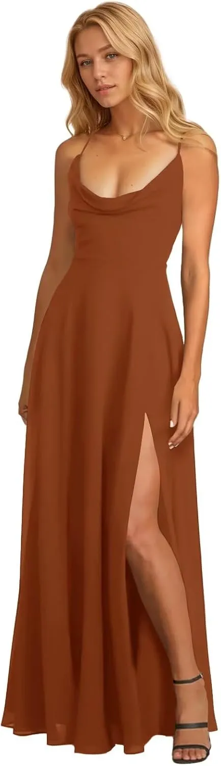 Long Chiffon Bridesmaid Dresses for Women A Line Prom Formal Party Gown with Slit