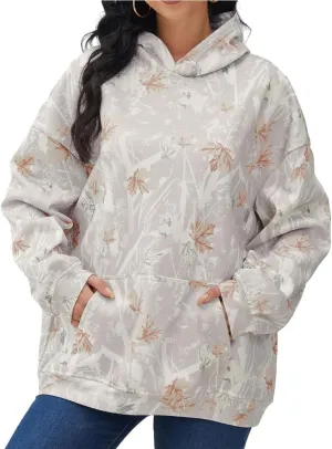 Lynkiss Womens Cotton Fleece Camo Hoodies Maple Leaf Print Oversized Hoodies Sweatshirt Pullover with Pocket
