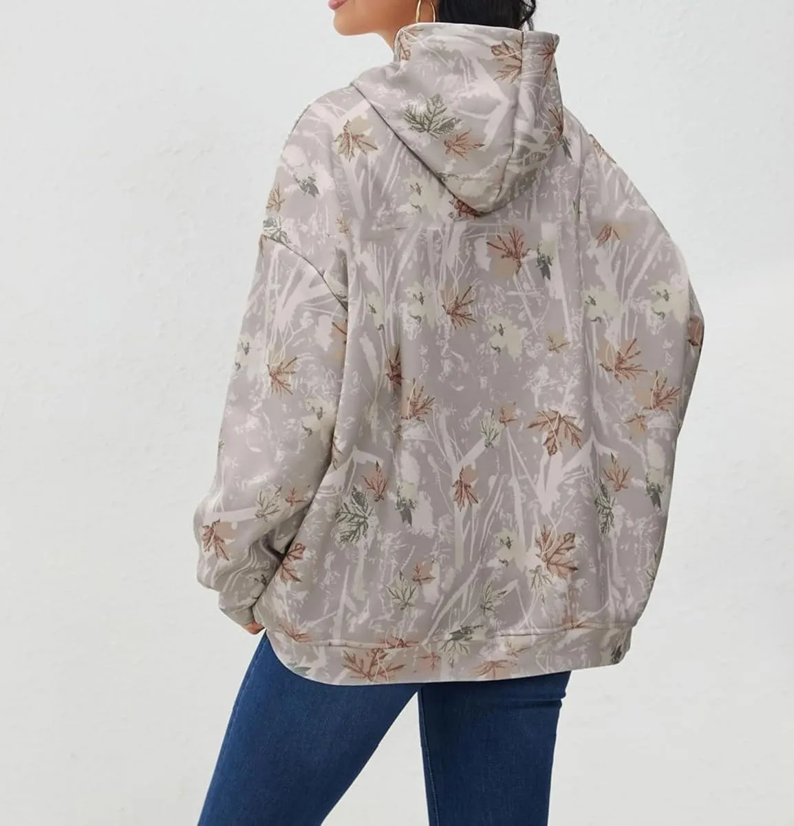Lynkiss Womens Cotton Fleece Camo Hoodies Maple Leaf Print Oversized Hoodies Sweatshirt Pullover with Pocket