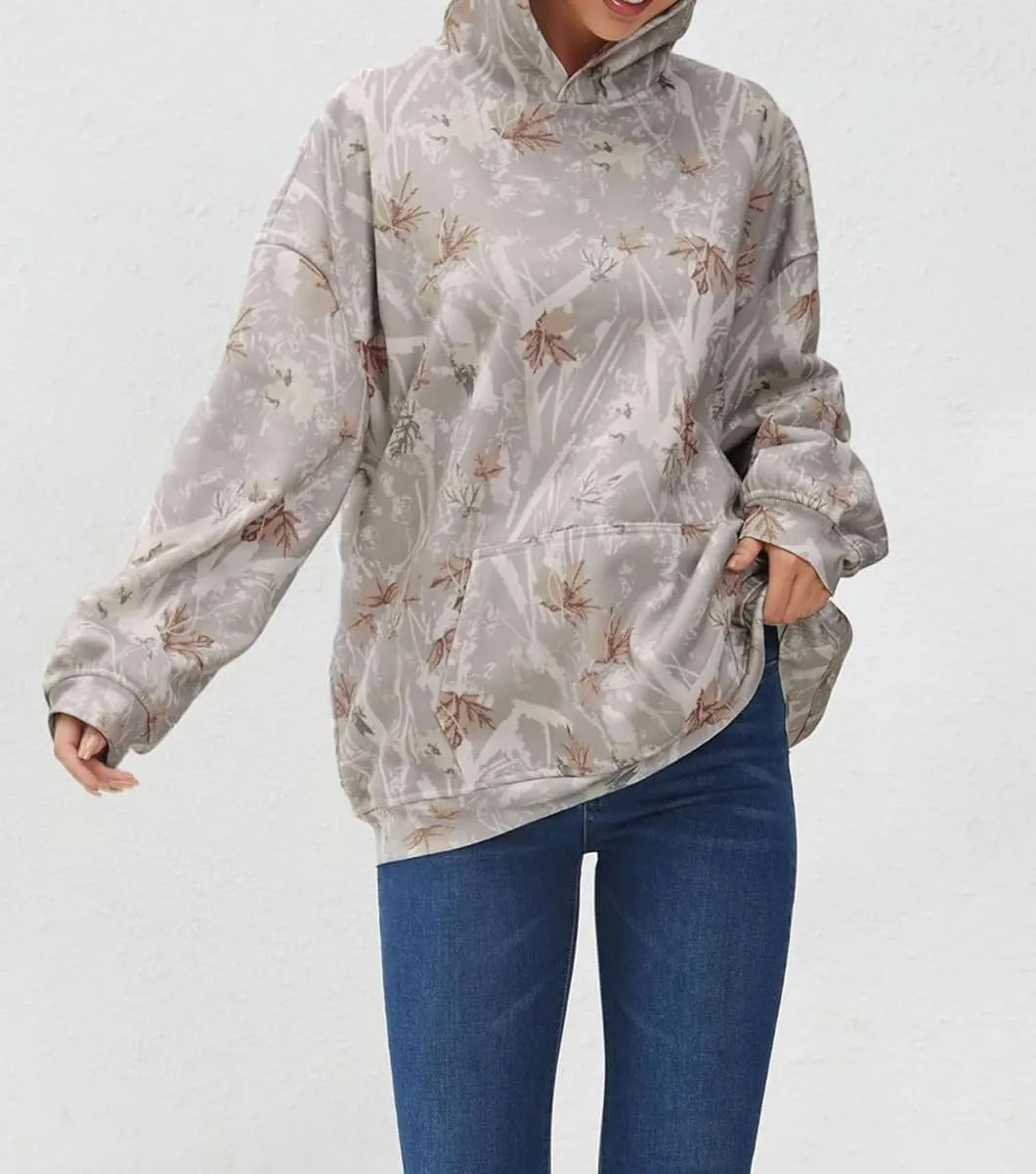 Lynkiss Womens Cotton Fleece Camo Hoodies Maple Leaf Print Oversized Hoodies Sweatshirt Pullover with Pocket