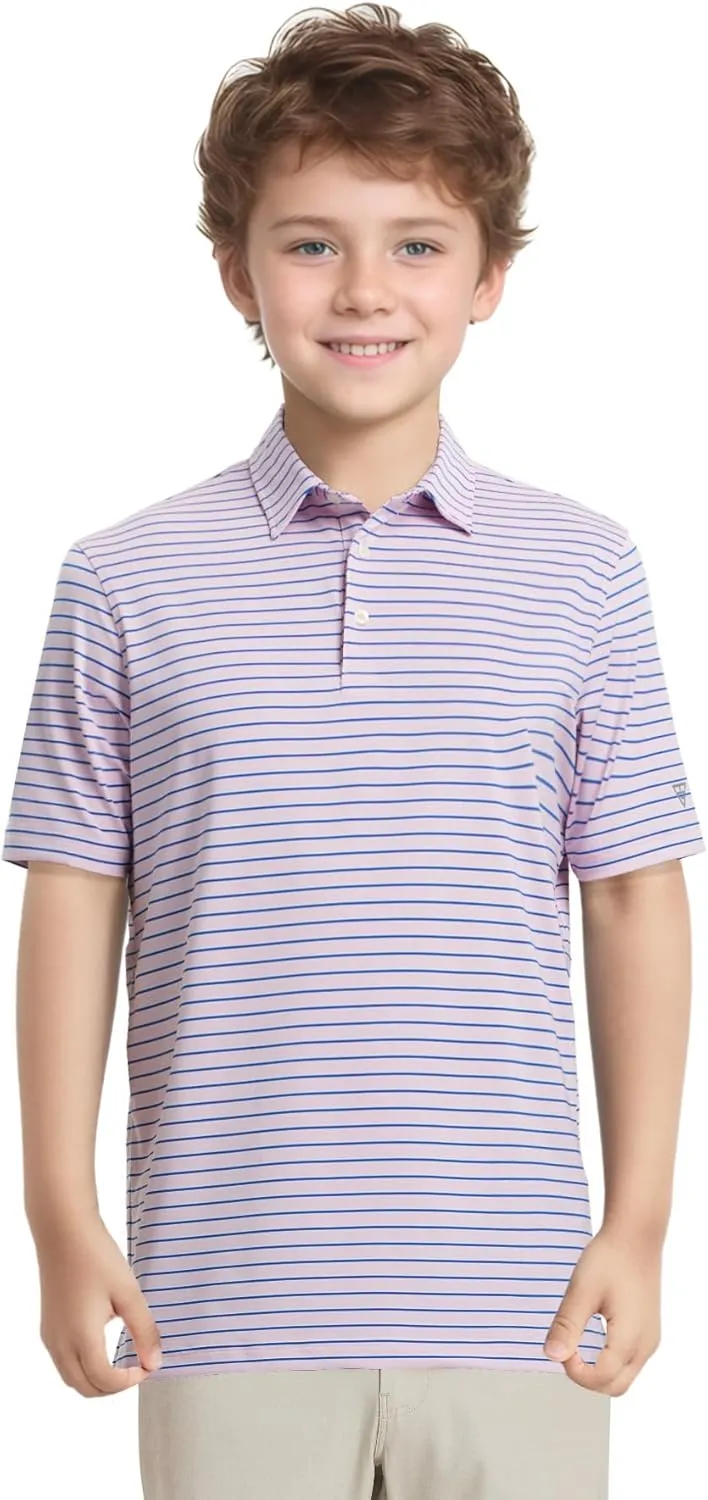 M MAELREG Boys' Polo Shirt Striped Short Sleeve Moisture Wicking Performance Stretch Active Casual Collared Kids Golf Shirt