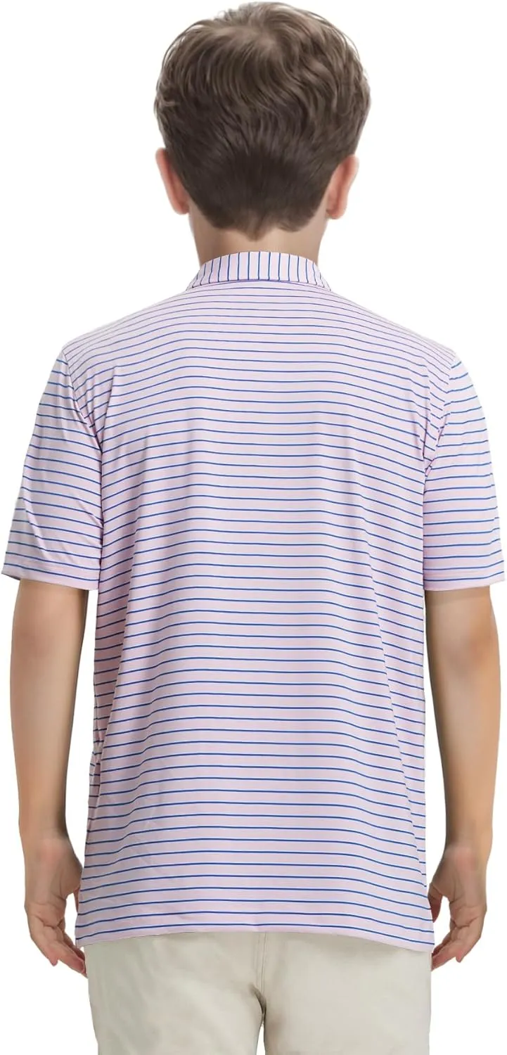M MAELREG Boys' Polo Shirt Striped Short Sleeve Moisture Wicking Performance Stretch Active Casual Collared Kids Golf Shirt