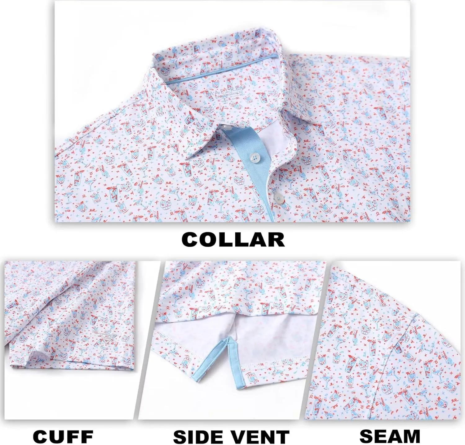 M MAELREG Mens Golf Shirt Short Sleeve Dry Fit Print Moisture Wicking Performance Patterns Collared Polo Shirt