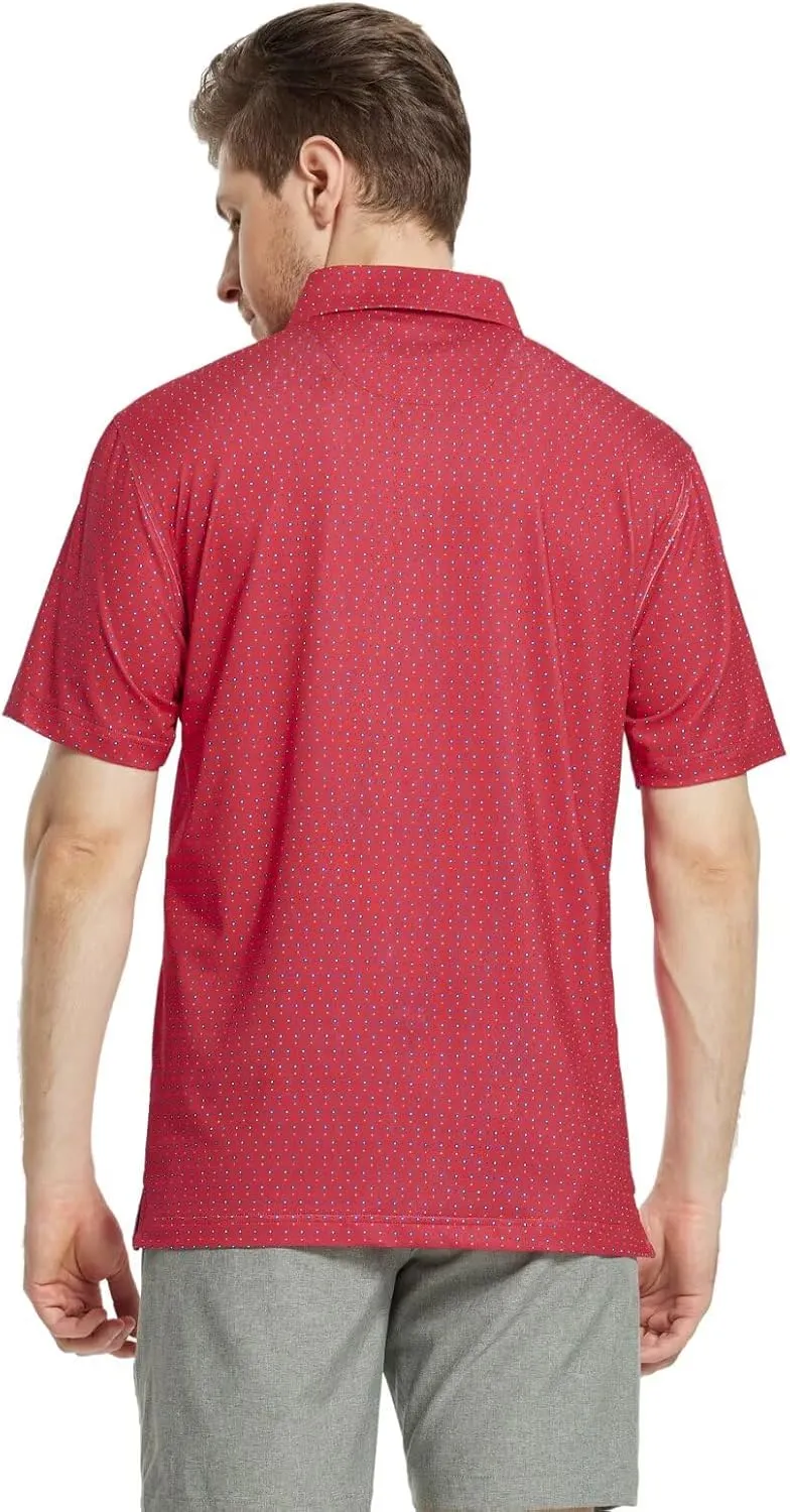 M MAELREG Mens Golf Shirt Short Sleeve Dry Fit Print Moisture Wicking Performance Patterns Collared Polo Shirt