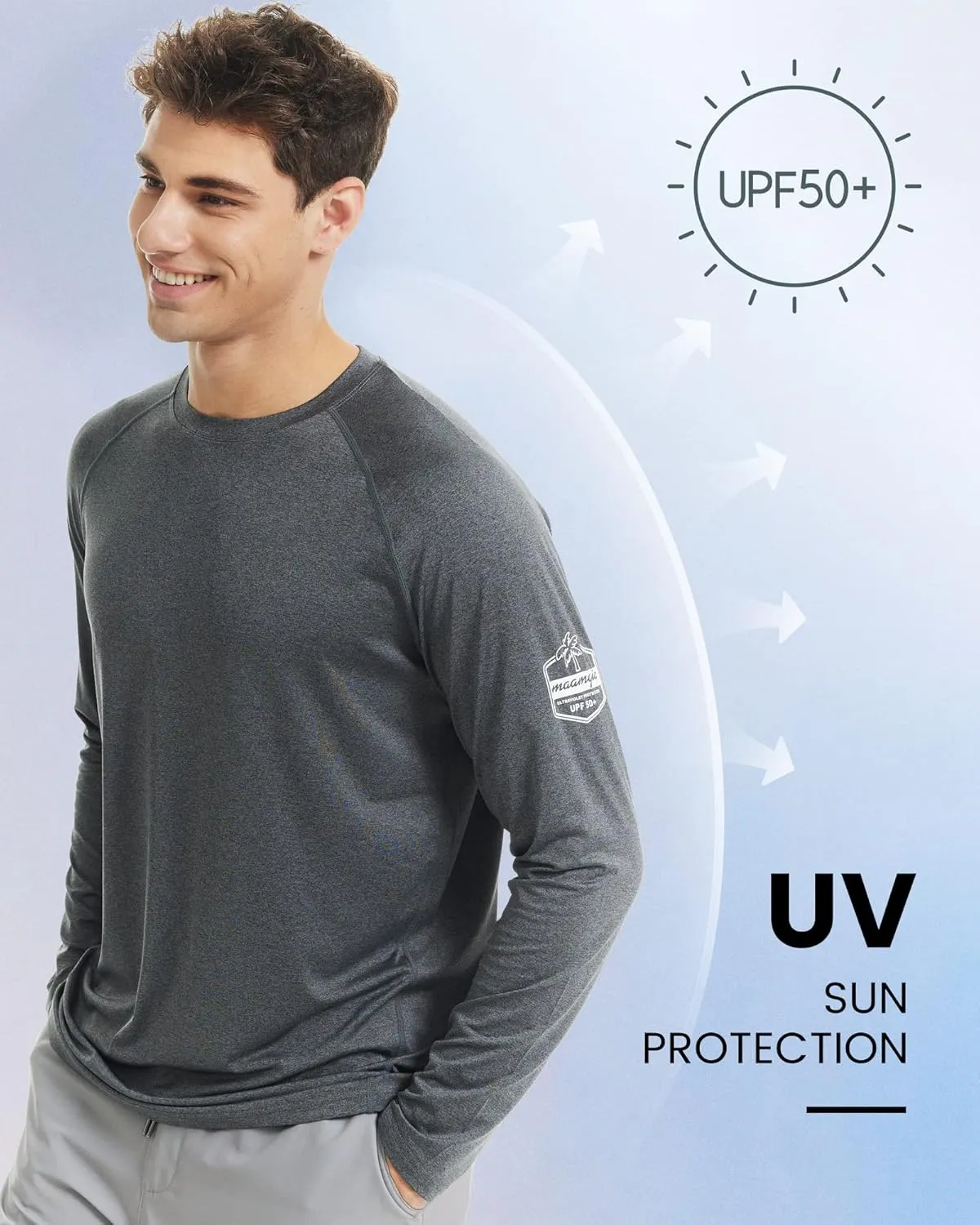 maamgic Rash Guard for Men Long Sleeve T Shirt Mens Swim Shirt UPF 50  Quick Dry Surfing Tee