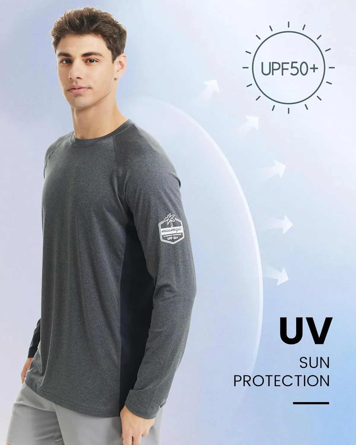 maamgic Rash Guard for Men Long Sleeve T Shirt Mens Swim Shirt UPF 50  Quick Dry Surfing Tee