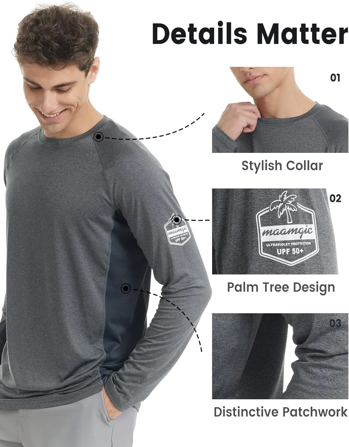maamgic Rash Guard for Men Long Sleeve T Shirt Mens Swim Shirt UPF 50  Quick Dry Surfing Tee