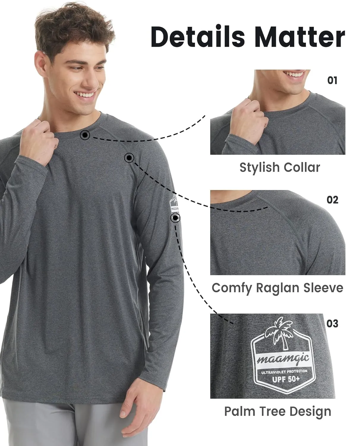 maamgic Rash Guard for Men Long Sleeve T Shirt Mens Swim Shirt UPF 50  Quick Dry Surfing Tee
