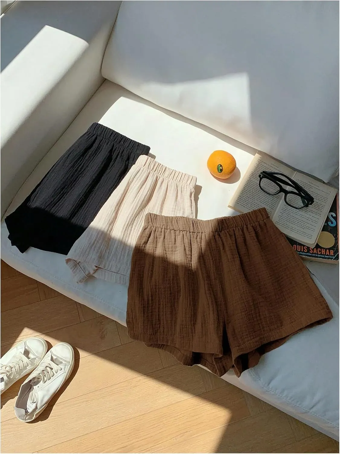 MakeMeChic Women's 3 Pack Linen Shorts Summer Comfy Sleep Pajama Boxer Shorts