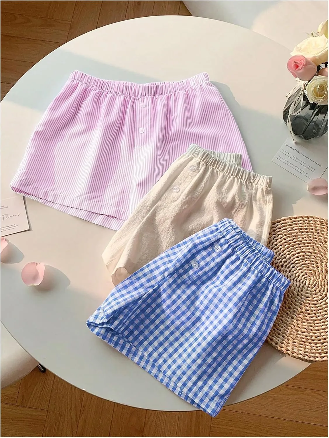 MakeMeChic Women's 3 Pack Linen Shorts Summer Comfy Sleep Pajama Boxer Shorts
