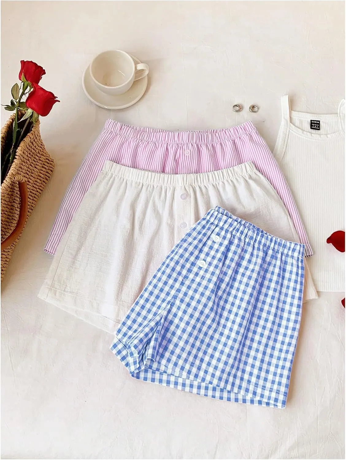 MakeMeChic Women's 3 Pack Linen Shorts Summer Comfy Sleep Pajama Boxer Shorts