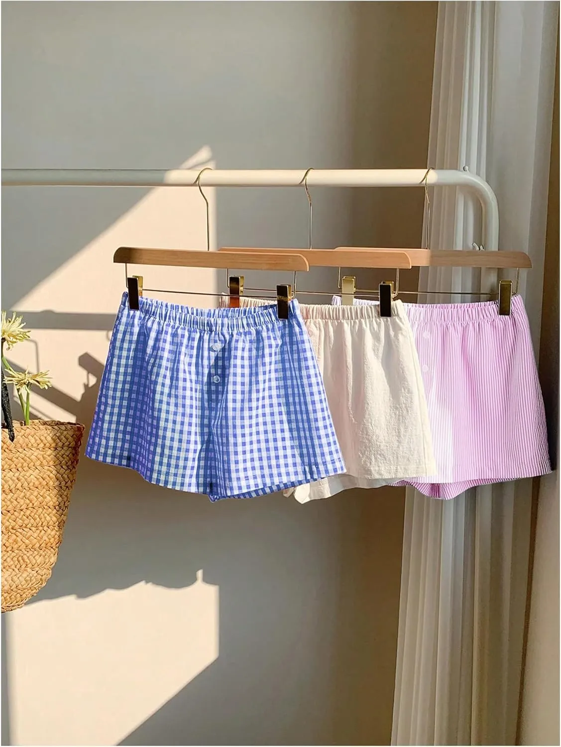 MakeMeChic Women's 3 Pack Linen Shorts Summer Comfy Sleep Pajama Boxer Shorts