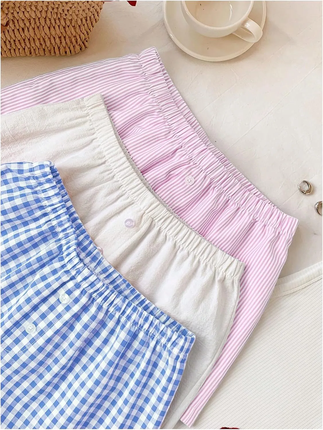 MakeMeChic Women's 3 Pack Linen Shorts Summer Comfy Sleep Pajama Boxer Shorts