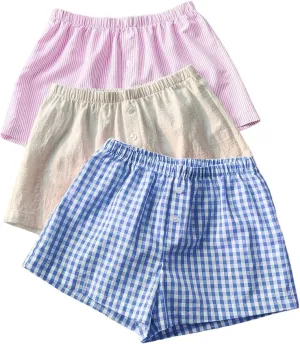 MakeMeChic Women's 3 Pack Linen Shorts Summer Comfy Sleep Pajama Boxer Shorts