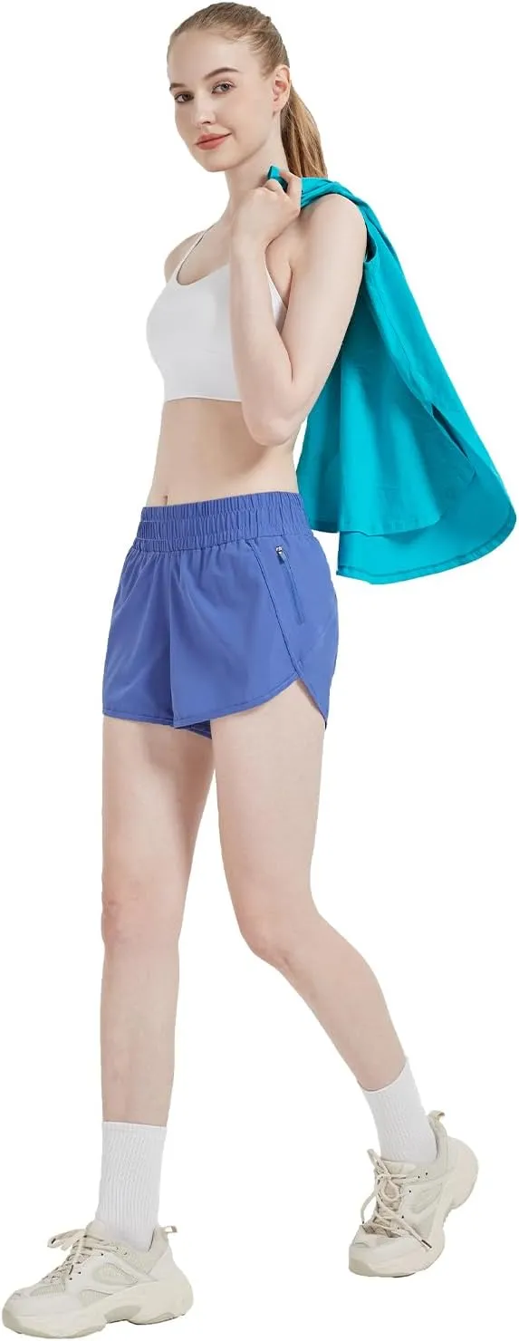 MCEDAR 4" Athletic Shorts for Women with Liner 2 in 1 Running Shorts Quick Dry Zipper Pocket Gym Workout Shorts