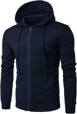 Men Fall Fashion Sweatshirts Long Sleeve Solid Color Hoodies Sweatshirt Full Zipper Drawstraing Jacket with Pockets