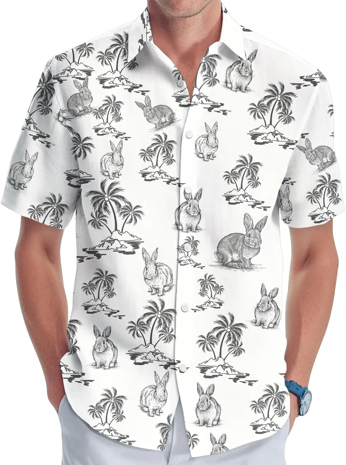 Men's Casual Hawaiian Shirt, Tropical Print Button Down Shirt for Men, Summer Short Sleeve, Gifts for Birthday