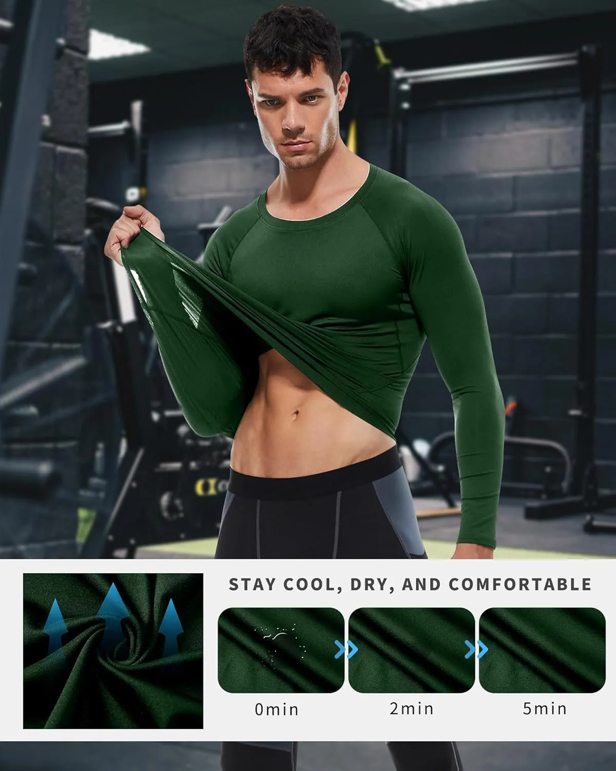 Men's Compression Shirt Long Sleeve Cool Dry Athletic Sports Baselayer Undershirts Running Workout Gym Top T-Shirt