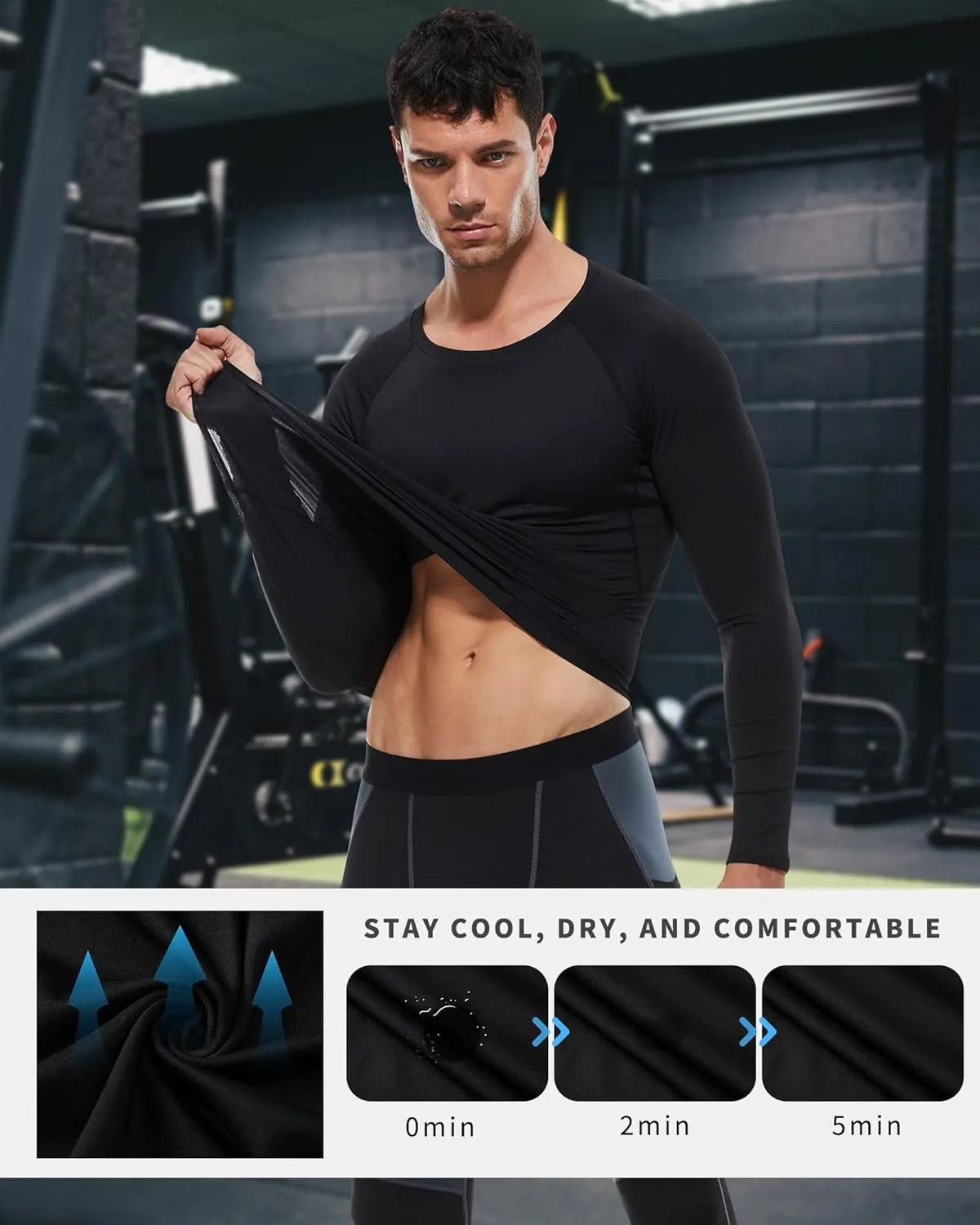 Men's Compression Shirt Long Sleeve Cool Dry Athletic Sports Baselayer Undershirts Running Workout Gym Top T-Shirt