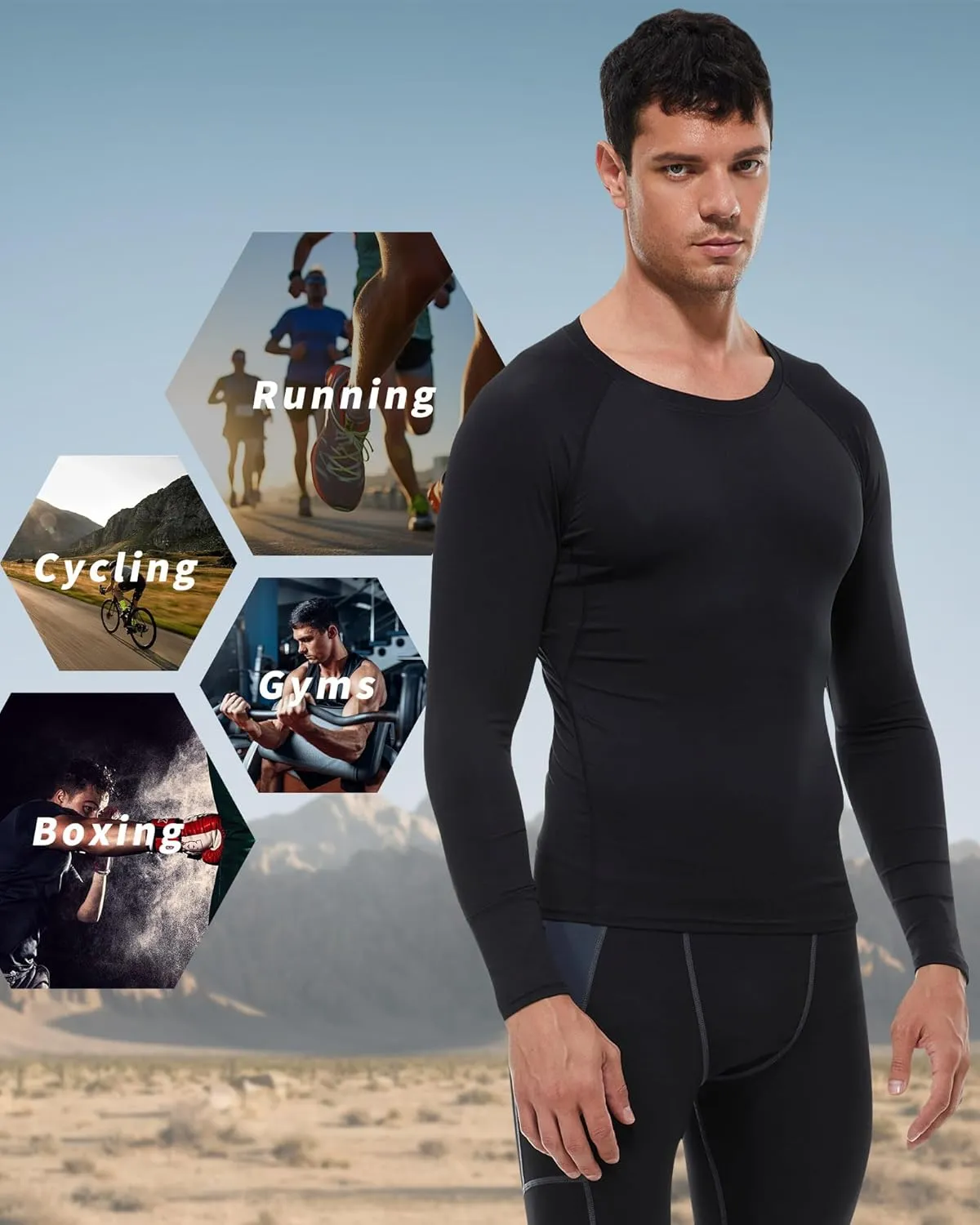 Men's Compression Shirt Long Sleeve Cool Dry Athletic Sports Baselayer Undershirts Running Workout Gym Top T-Shirt
