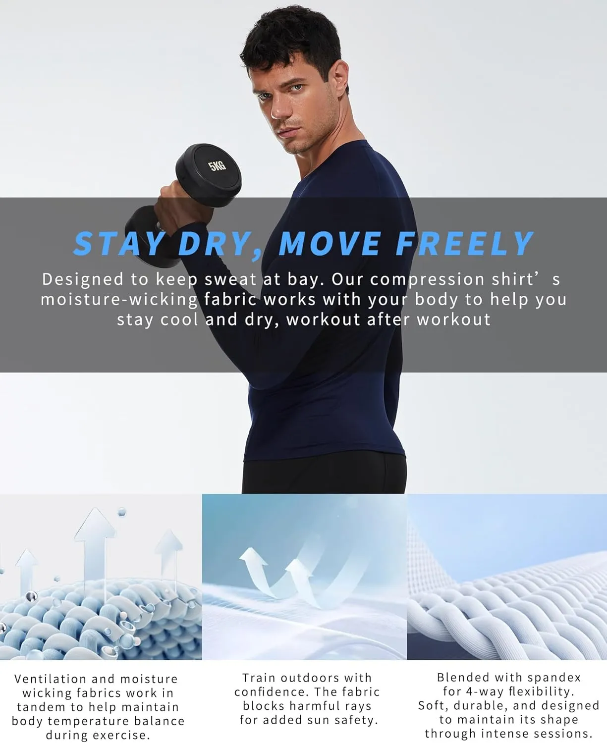 Men's Compression Shirt Long Sleeve Cool Dry Athletic Sports Baselayer Undershirts Running Workout Gym Top T-Shirt
