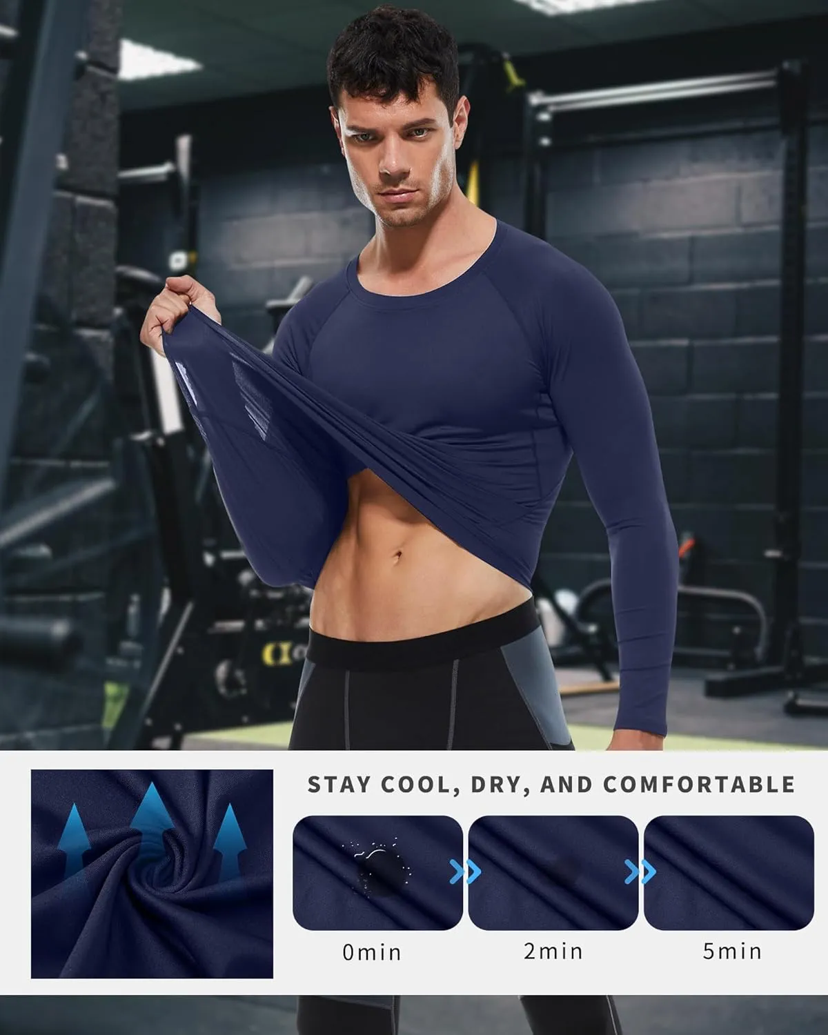 Men's Compression Shirt Long Sleeve Cool Dry Athletic Sports Baselayer Undershirts Running Workout Gym Top T-Shirt