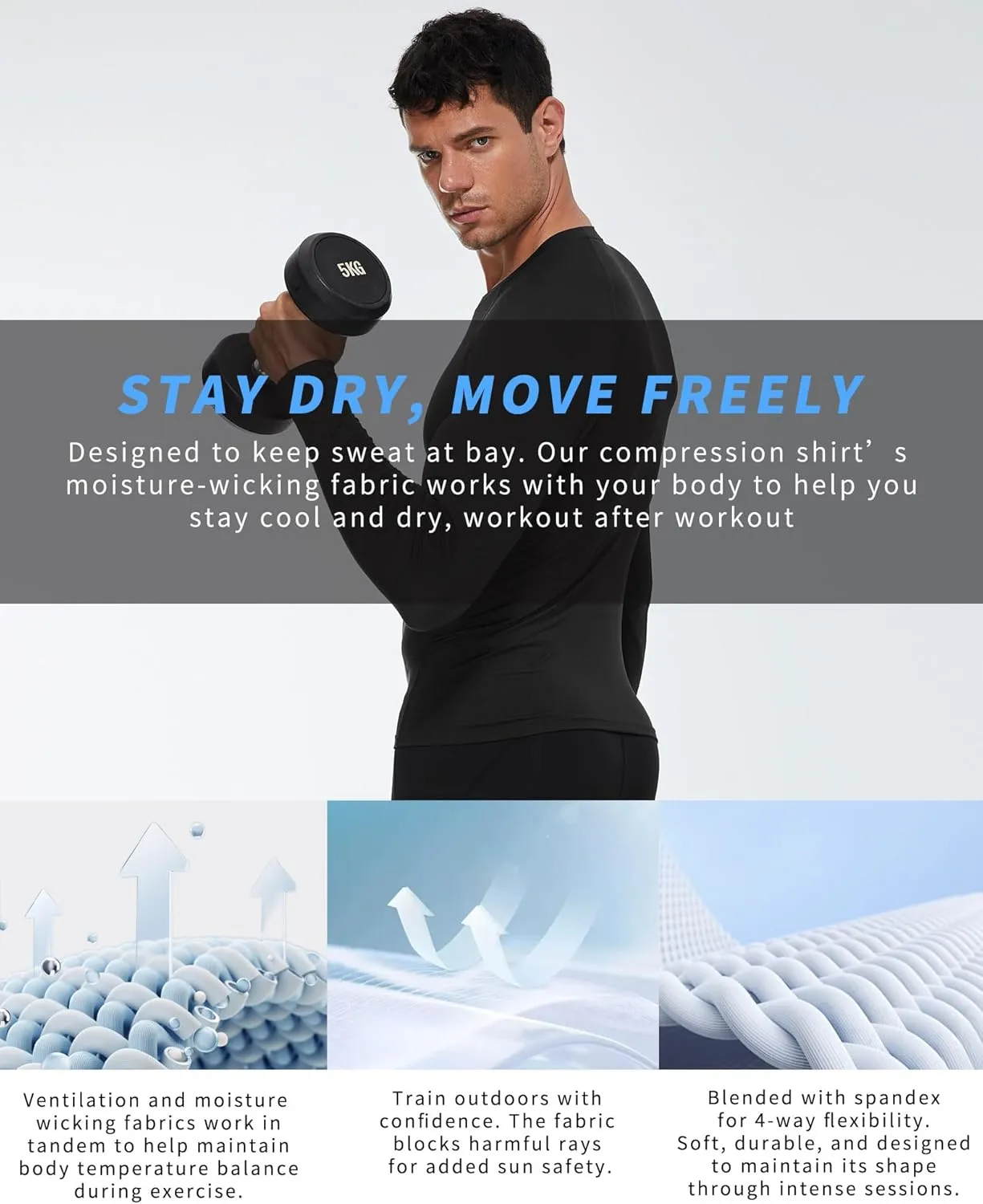 Men's Compression Shirt Long Sleeve Cool Dry Athletic Sports Baselayer Undershirts Running Workout Gym Top T-Shirt