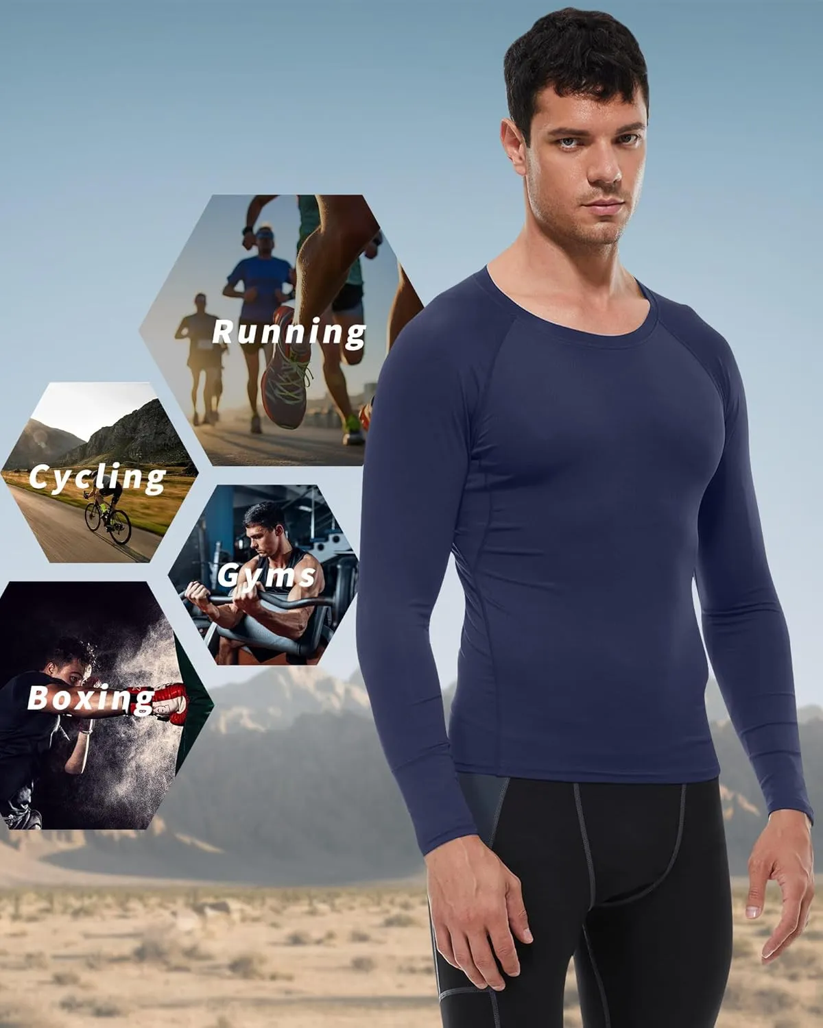 Men's Compression Shirt Long Sleeve Cool Dry Athletic Sports Baselayer Undershirts Running Workout Gym Top T-Shirt