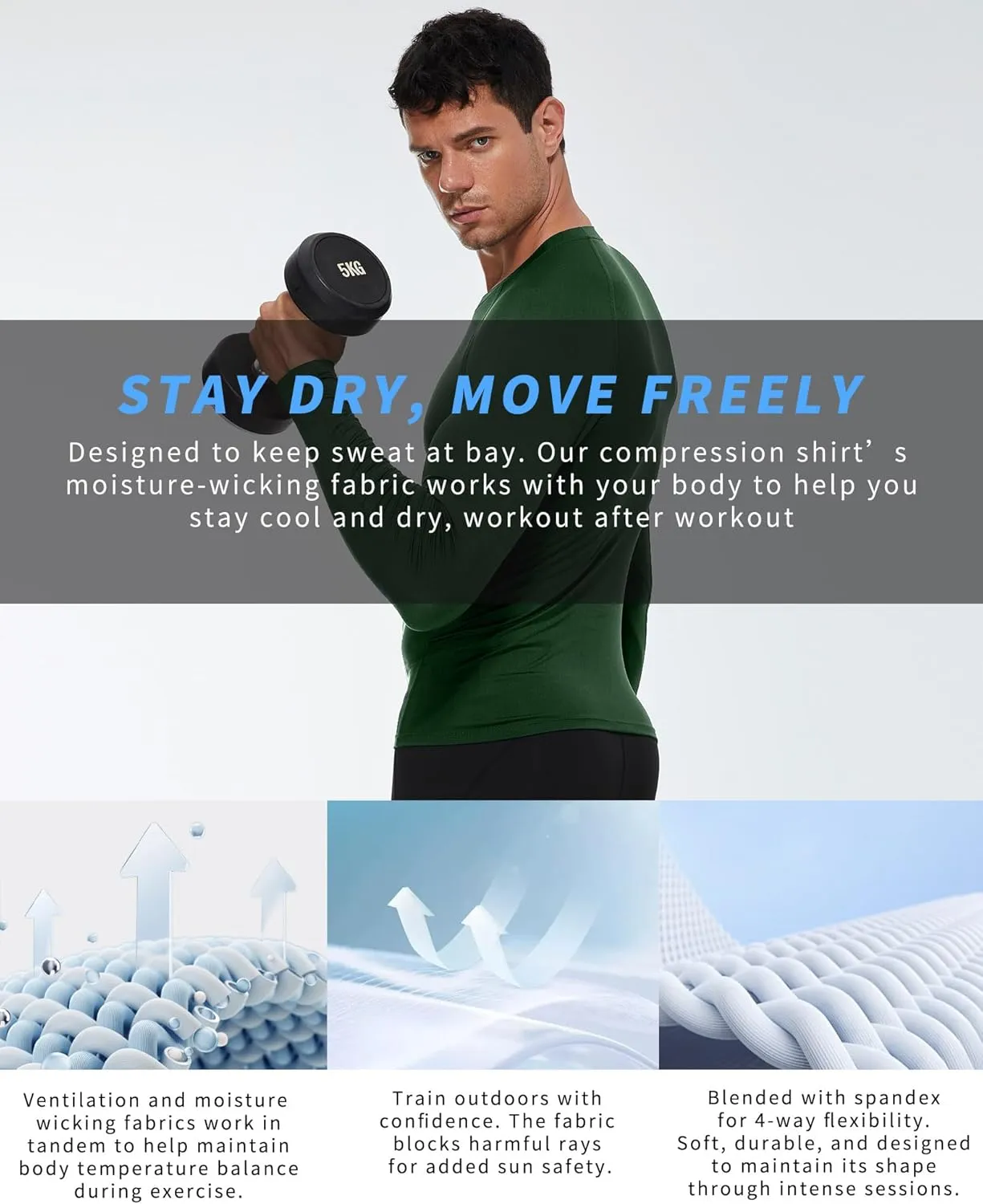 Men's Compression Shirt Long Sleeve Cool Dry Athletic Sports Baselayer Undershirts Running Workout Gym Top T-Shirt