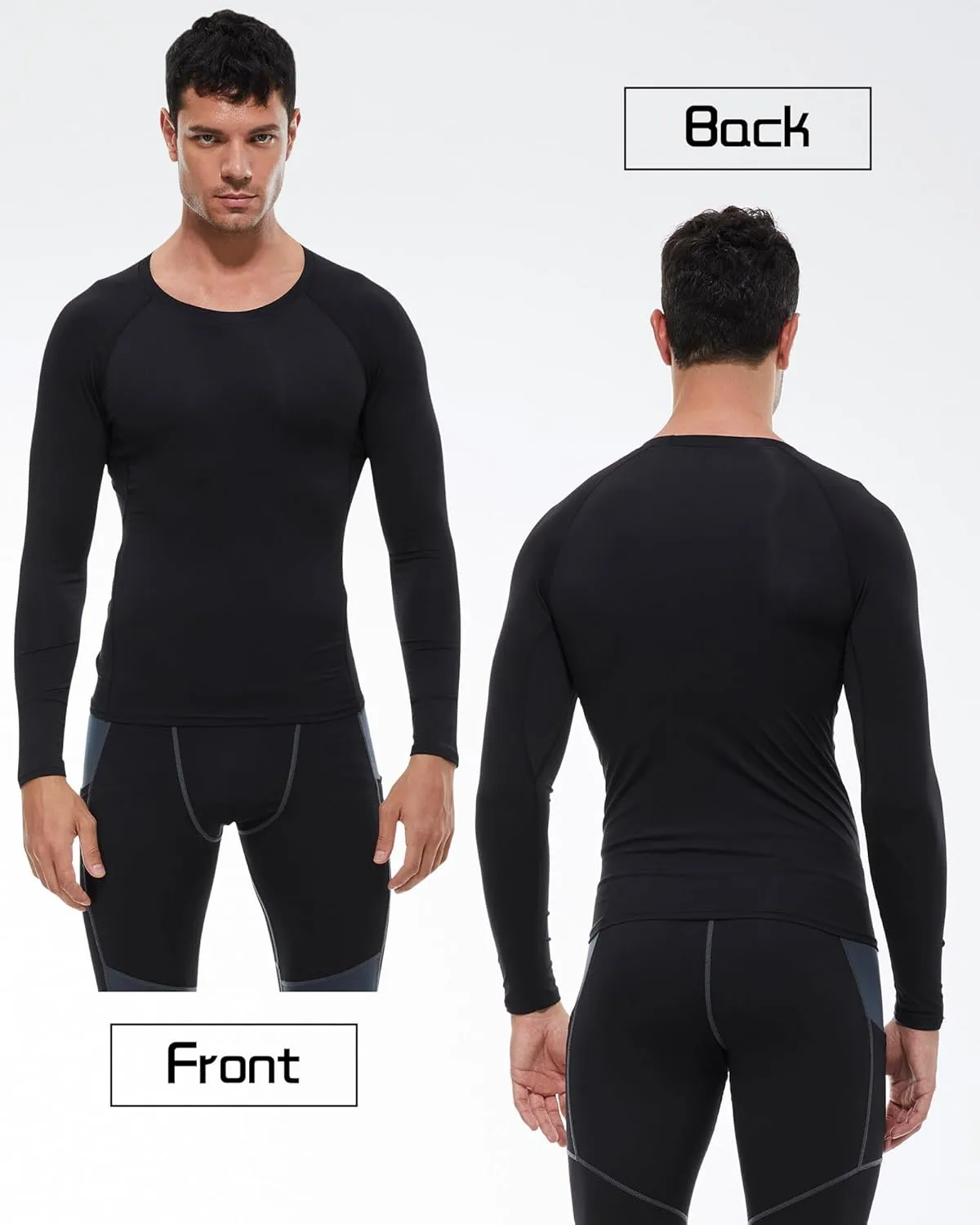 Men's Compression Shirt Long Sleeve Cool Dry Athletic Sports Baselayer Undershirts Running Workout Gym Top T-Shirt