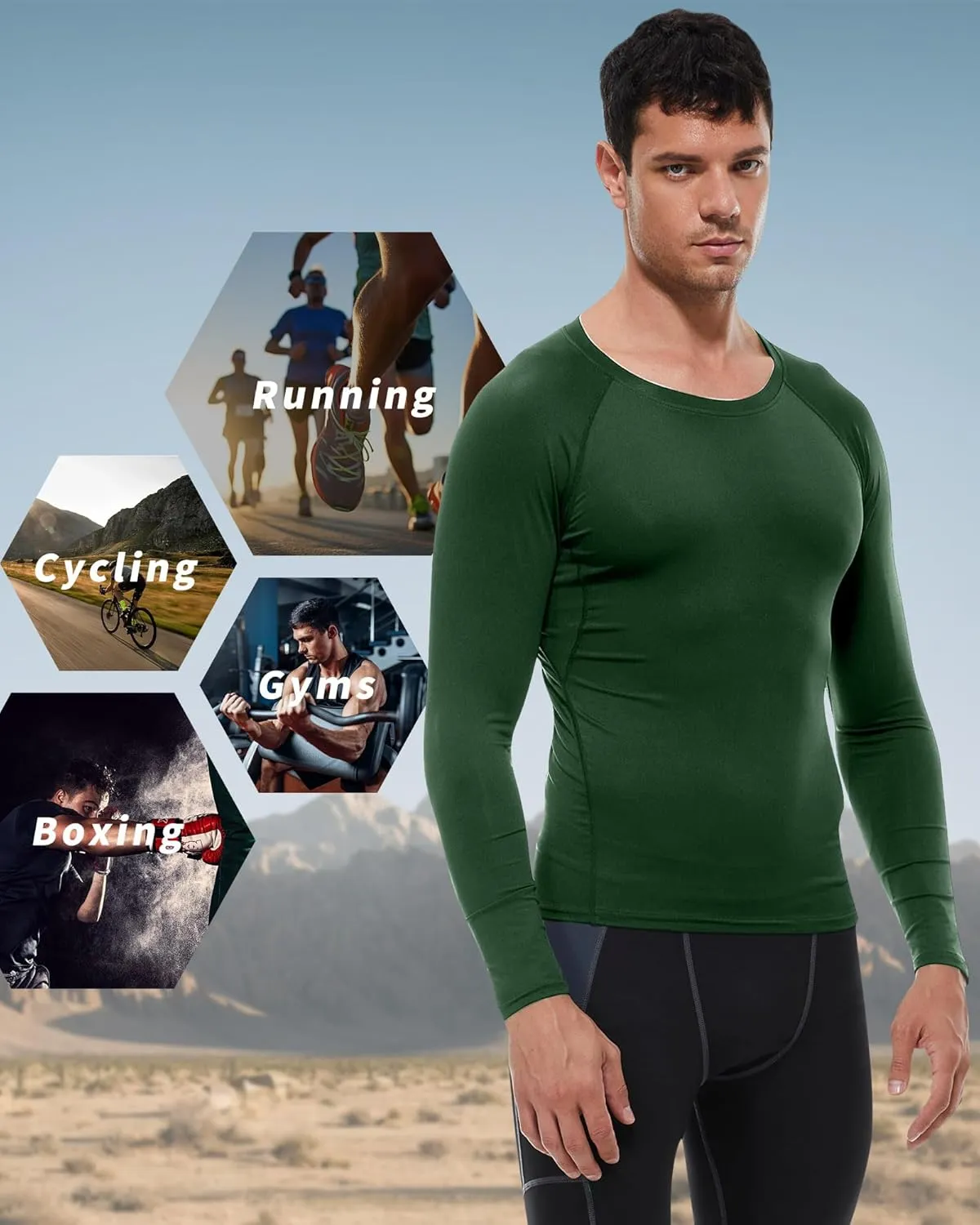 Men's Compression Shirt Long Sleeve Cool Dry Athletic Sports Baselayer Undershirts Running Workout Gym Top T-Shirt