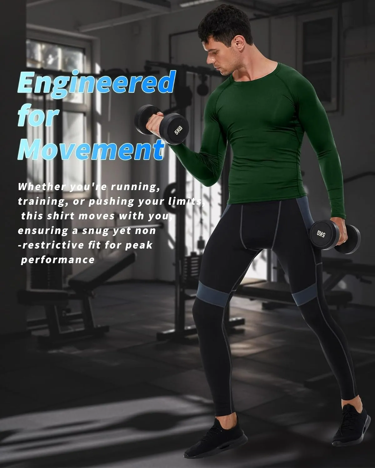Men's Compression Shirt Long Sleeve Cool Dry Athletic Sports Baselayer Undershirts Running Workout Gym Top T-Shirt