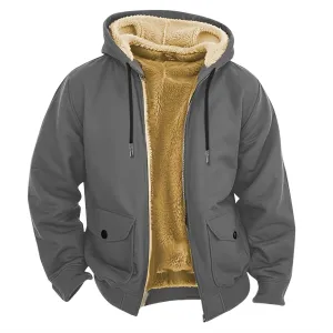 Mens Fleece Hoodie Sherpa Lined Hoodies Jacket Winter Full Zip Warm Heavyweight Thick Fuzzy Hooded Sweatshirt