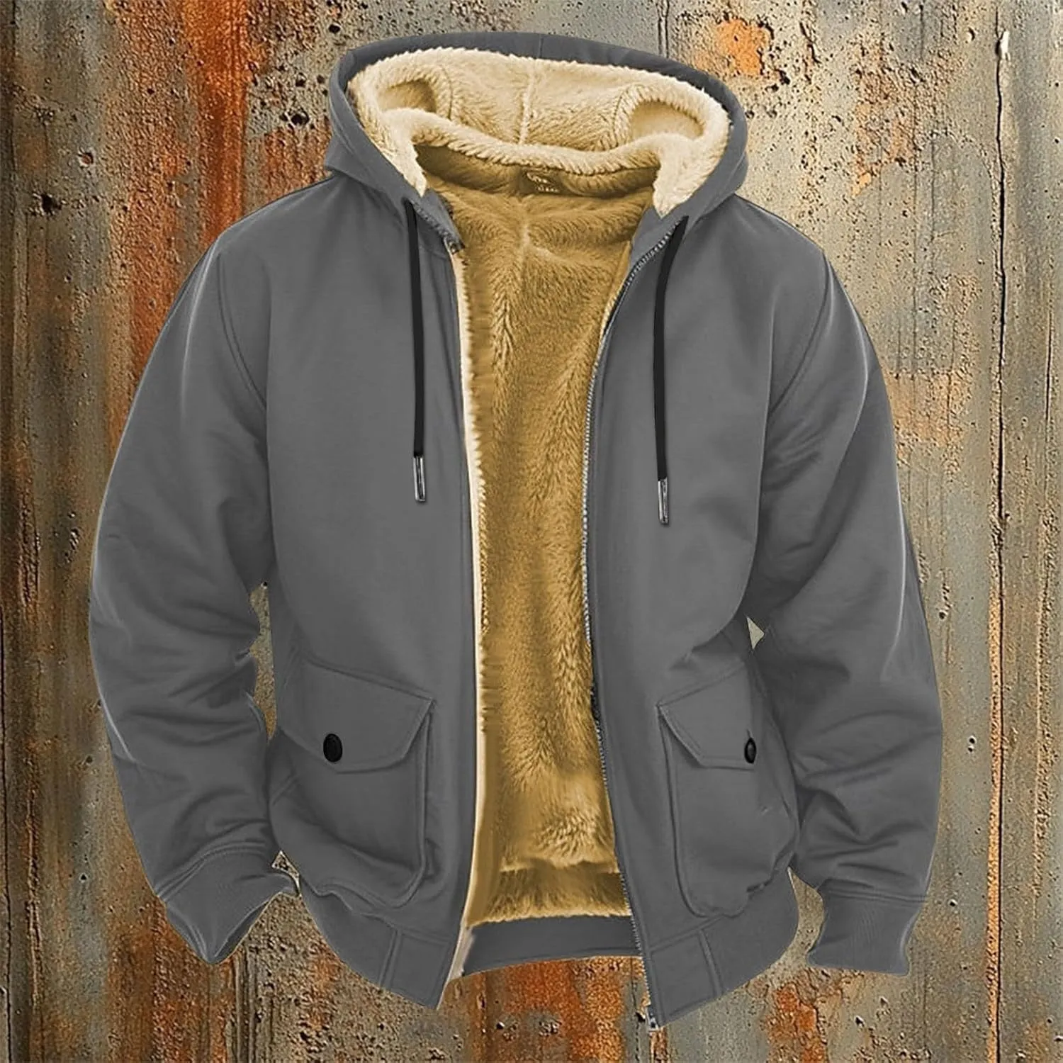 Mens Fleece Hoodie Sherpa Lined Hoodies Jacket Winter Full Zip Warm Heavyweight Thick Fuzzy Hooded Sweatshirt