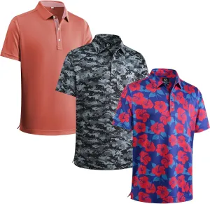 Men's Golf Shirts High Performance Wicking Quick Dry Business Polo Shirt   Hawaiian Golf Polo Shirt 3 Pack Small