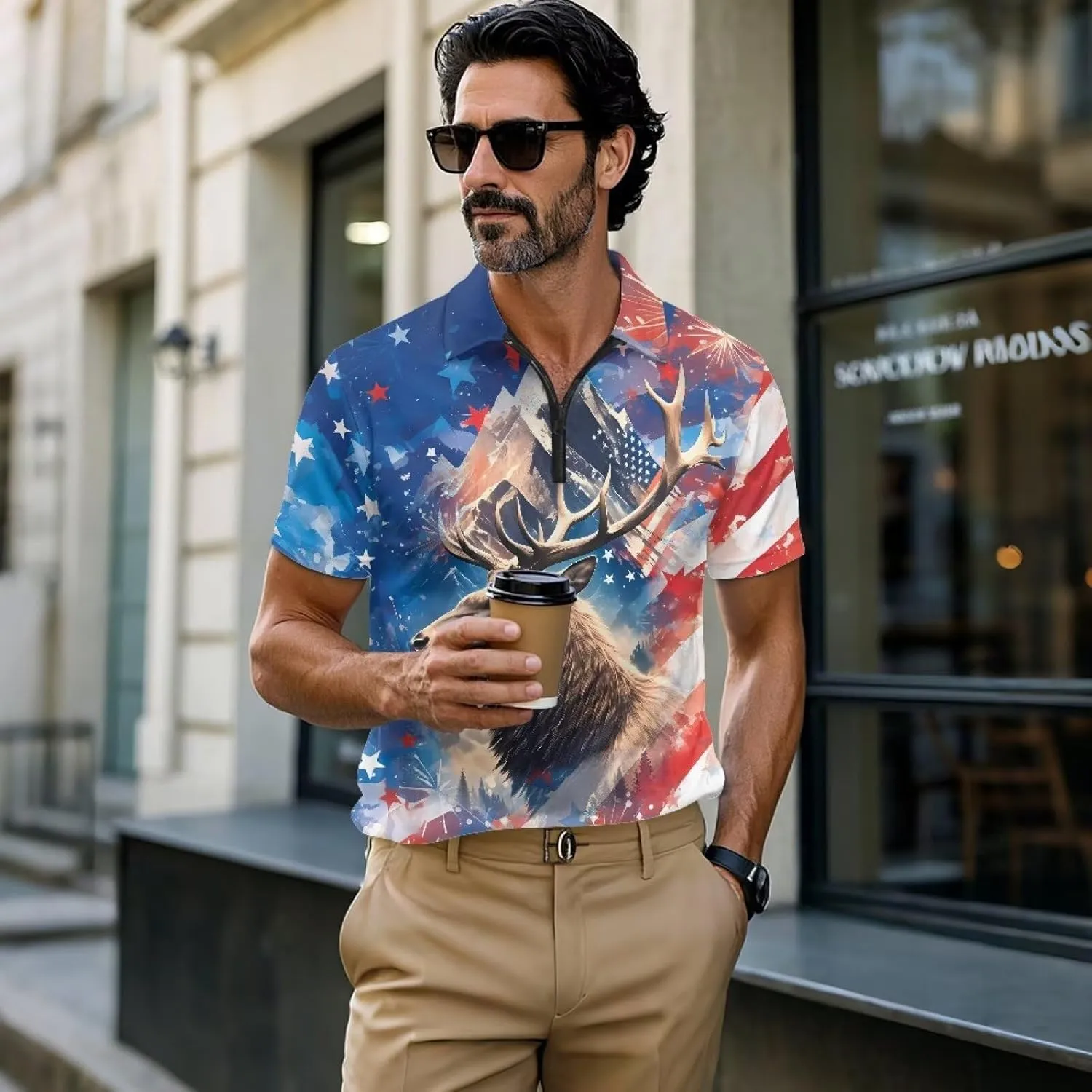 Men's Golf Shirts Short Sleeve Zipper Shirt Casual Slim Fit Sports Golf Shirt Summer Athletic Tennis Tops