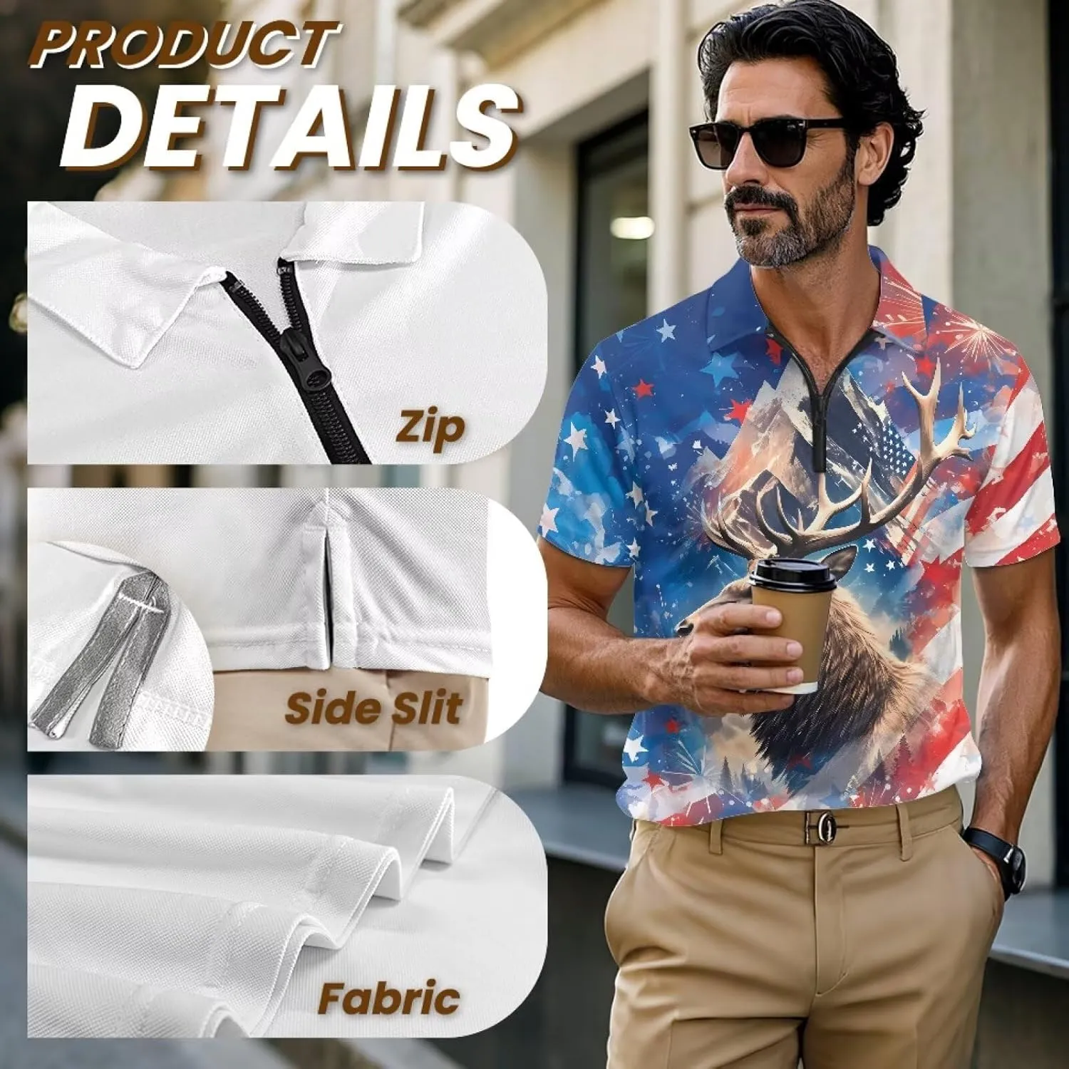 Men's Golf Shirts Short Sleeve Zipper Shirt Casual Slim Fit Sports Golf Shirt Summer Athletic Tennis Tops