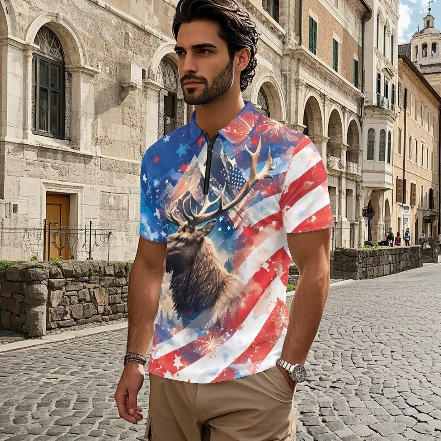 Men's Golf Shirts Short Sleeve Zipper Shirt Casual Slim Fit Sports Golf Shirt Summer Athletic Tennis Tops
