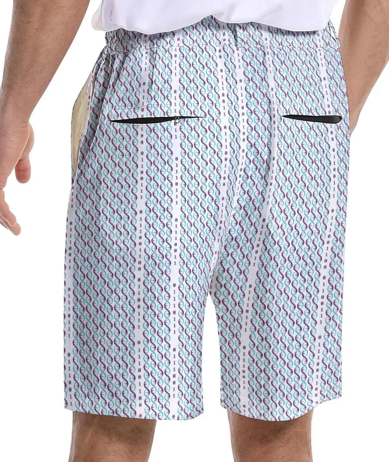Mens Golf Shorts Print Casual Hiking Elastic Waist Dress Shorts with Zipper Pockets