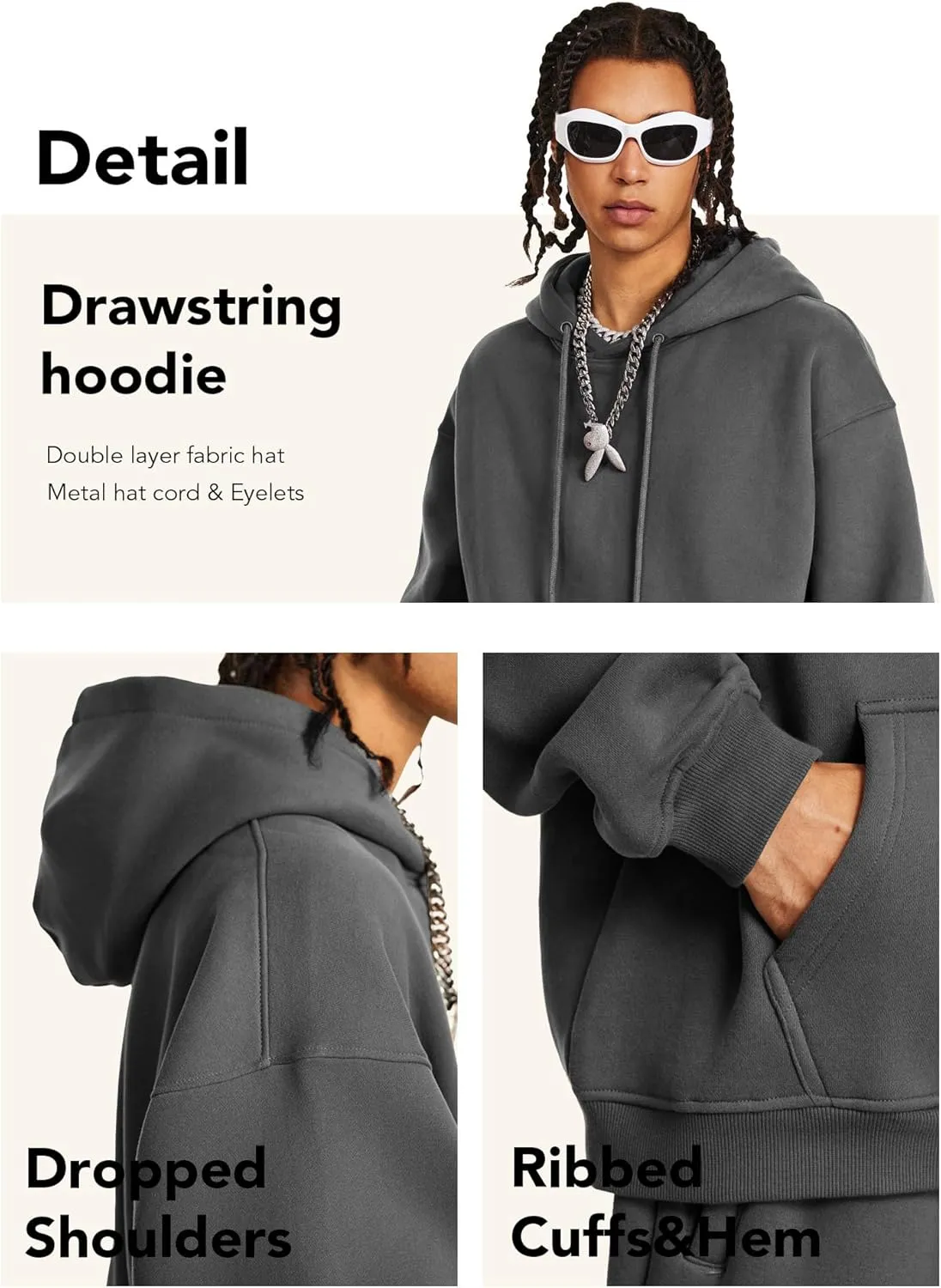 Mens Hoodie Heavyweight Fleece Hoodie Sweatshirt for Men Oversized Pullover Hoodie with Pocket Causal Sportswear