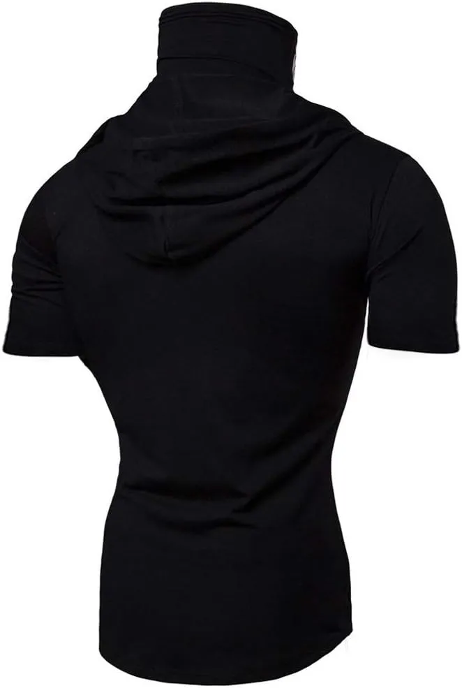 Mens Hoodie with Face_Mask Halloween Turtleneck Compression Top Quick Dry Baselayer Running Long Sleeve Sportwear