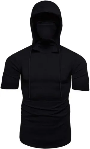 Mens Hoodie with Face_Mask Halloween Turtleneck Compression Top Quick Dry Baselayer Running Long Sleeve Sportwear