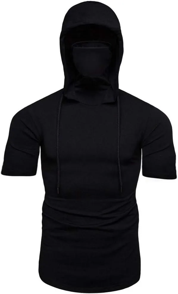Mens Hoodie with Face_Mask Halloween Turtleneck Compression Top Quick Dry Baselayer Running Long Sleeve Sportwear