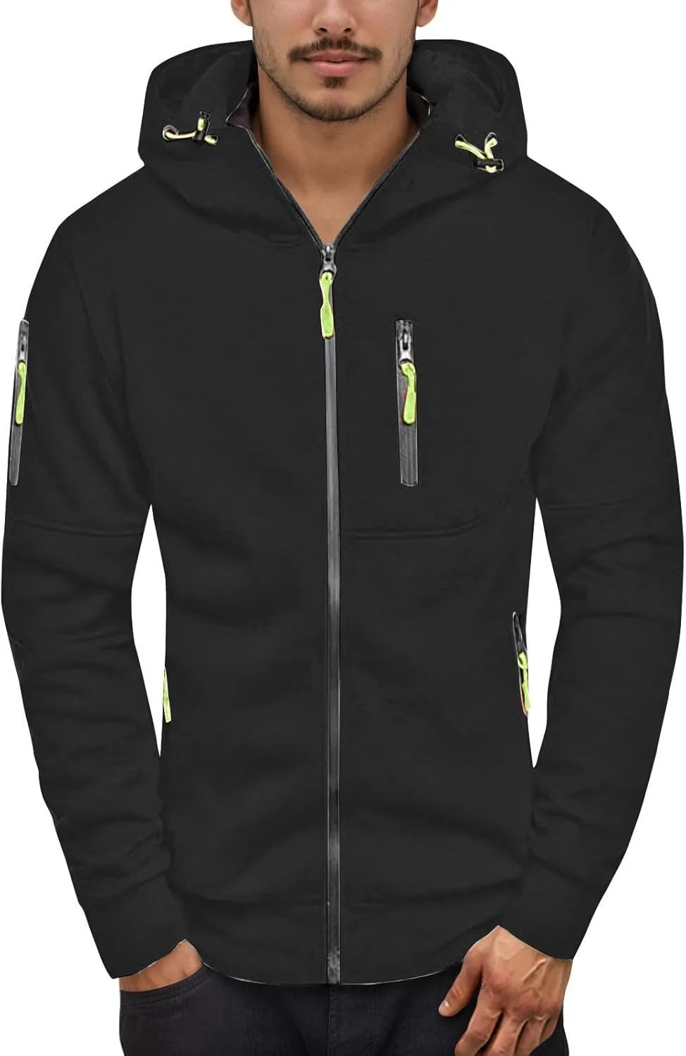 Mens Hoodies Casual Zip Up Hoodie with Pockets Long Sleeve Full-Zip Sweatshirt Fashion Jacket