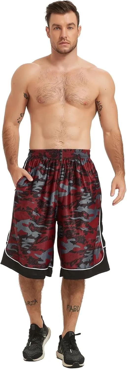 Men's Long Athletic Shorts Basketball Gym Quick Dry Camo Shorts with Pockets