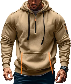 Mens Oversized Tactical Hoodie Fleece Quarter Zip Pullover Warm Work Hoodie Zip Pockets Plus Size Hooded Sweatshirt