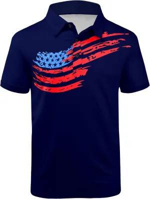 Men's Patriotic Polo Shirts Moisture Wicking Short Sleeves 4th July American Flag Golf Tennis Shirt Casual T-Shirt