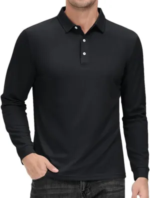 Men's Polo Shirt Long Sleeve Golf Shirts Quick Dry Lightweight 3-Button T-Shirt Work Fishing Athletic Tops