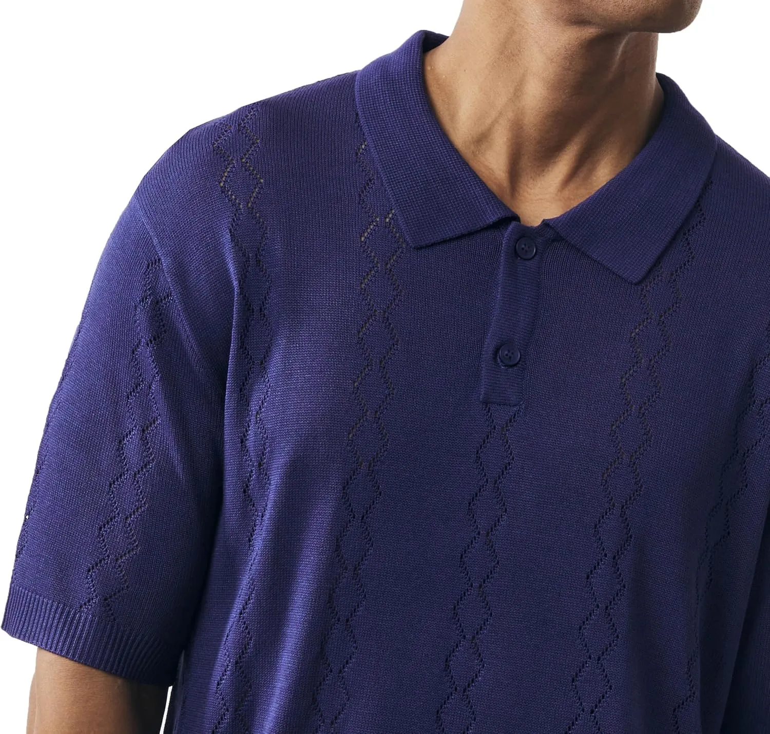 Mens Short Sleeve Knit Sports Shirt - Modern Polo Vintage Classics: Solid Cable Twist Jacquard Pattern